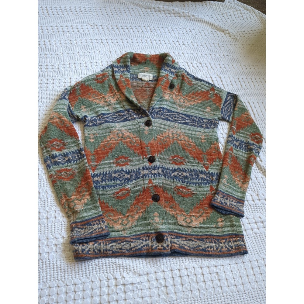 Vtg Ralph Lauren Denim Supply Oversized Aztec Button Cardigan Sz XS Shawl Collar